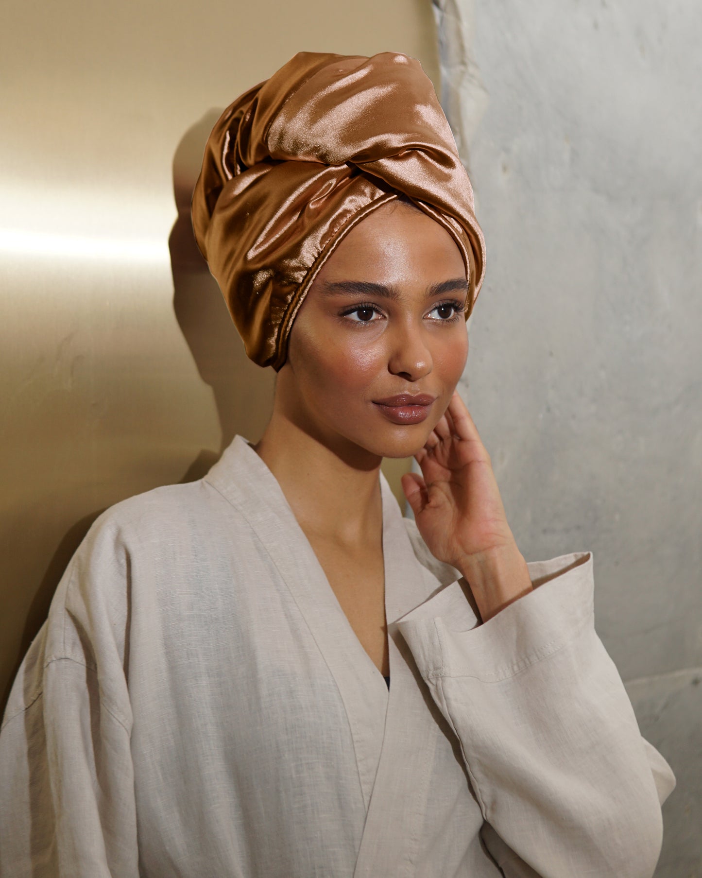 Reversible Satin & Bamboo Hair Wrap - Pink Quartz