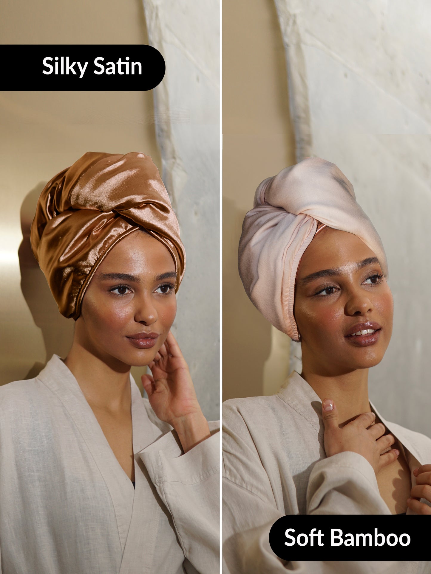 Reversible Satin & Bamboo Hair Wrap - Pink Quartz