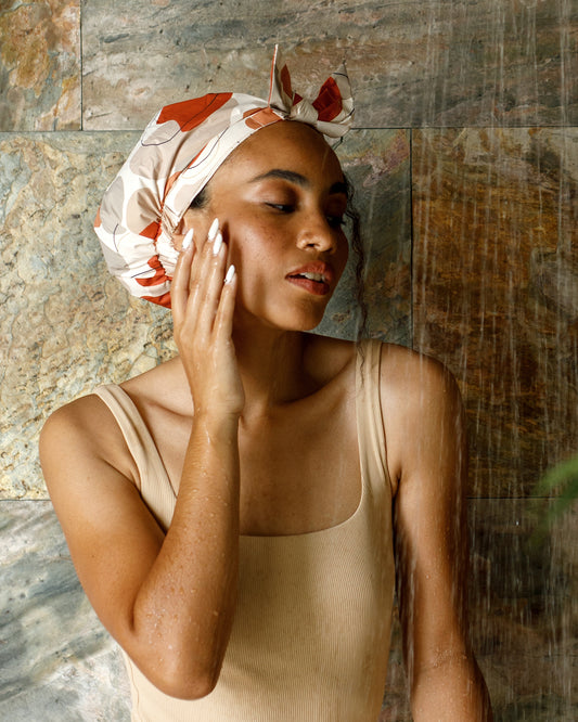 Soft Polyester Shower Cap - Shapes of Beige