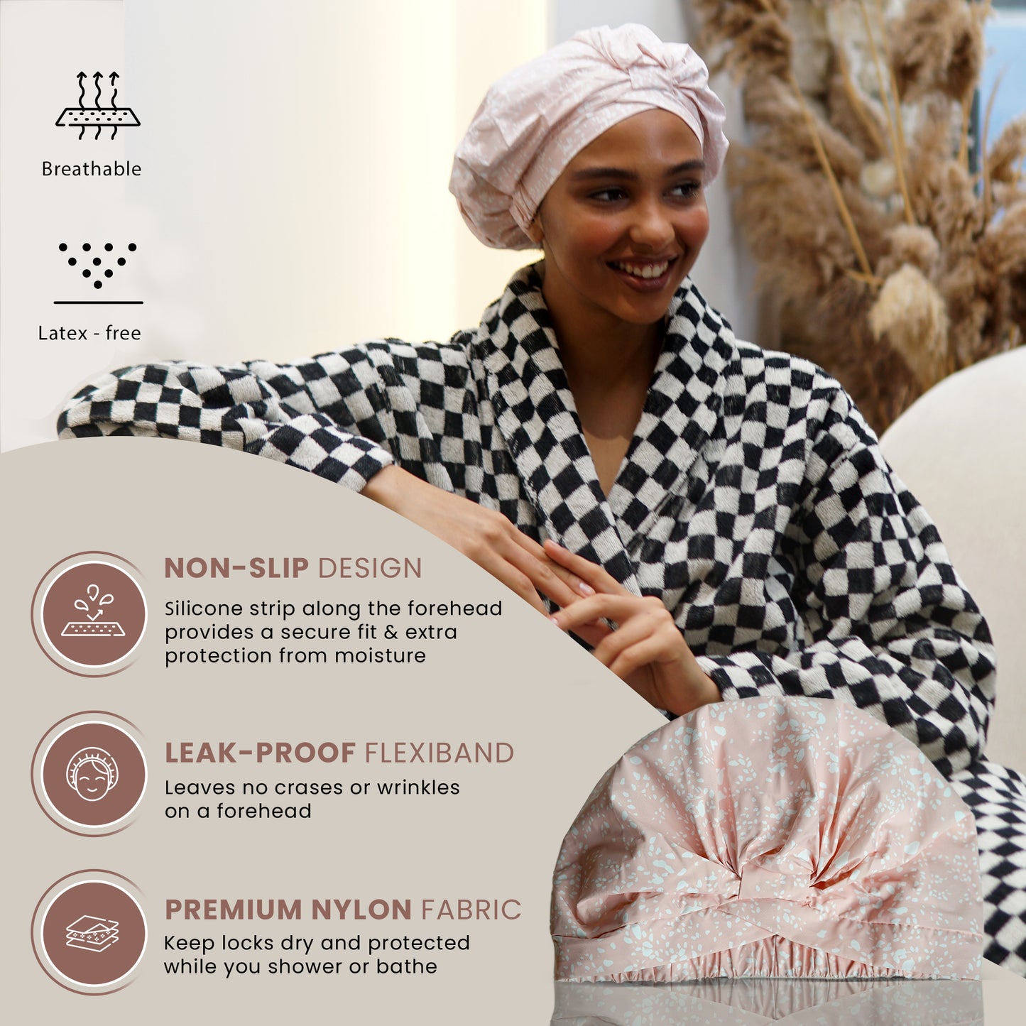 Shower Cap for Women (Blush)