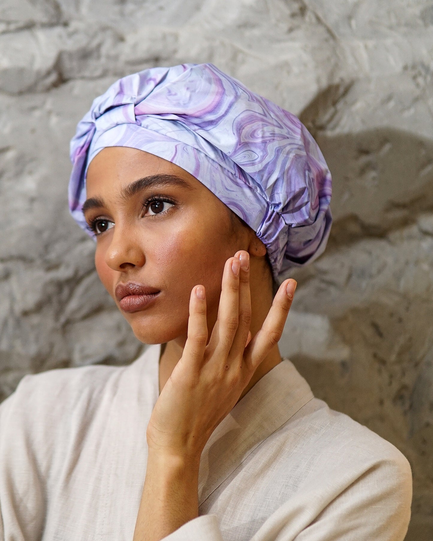 Soft Polyester Shower Cap - Purple Marble