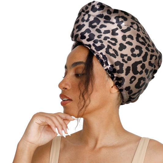 Double Layer Microfiber Hair Wraps Leopard