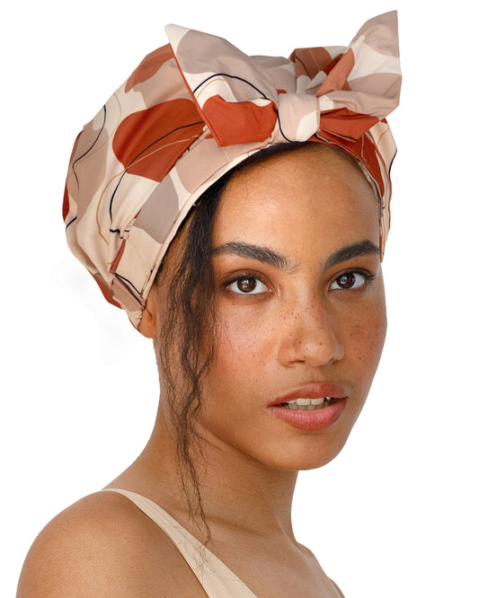 Soft Polyester Shower Cap - Shapes of Beige
