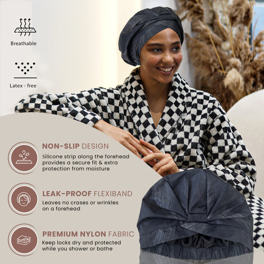 Satin-Lined Shower Cap- Coal