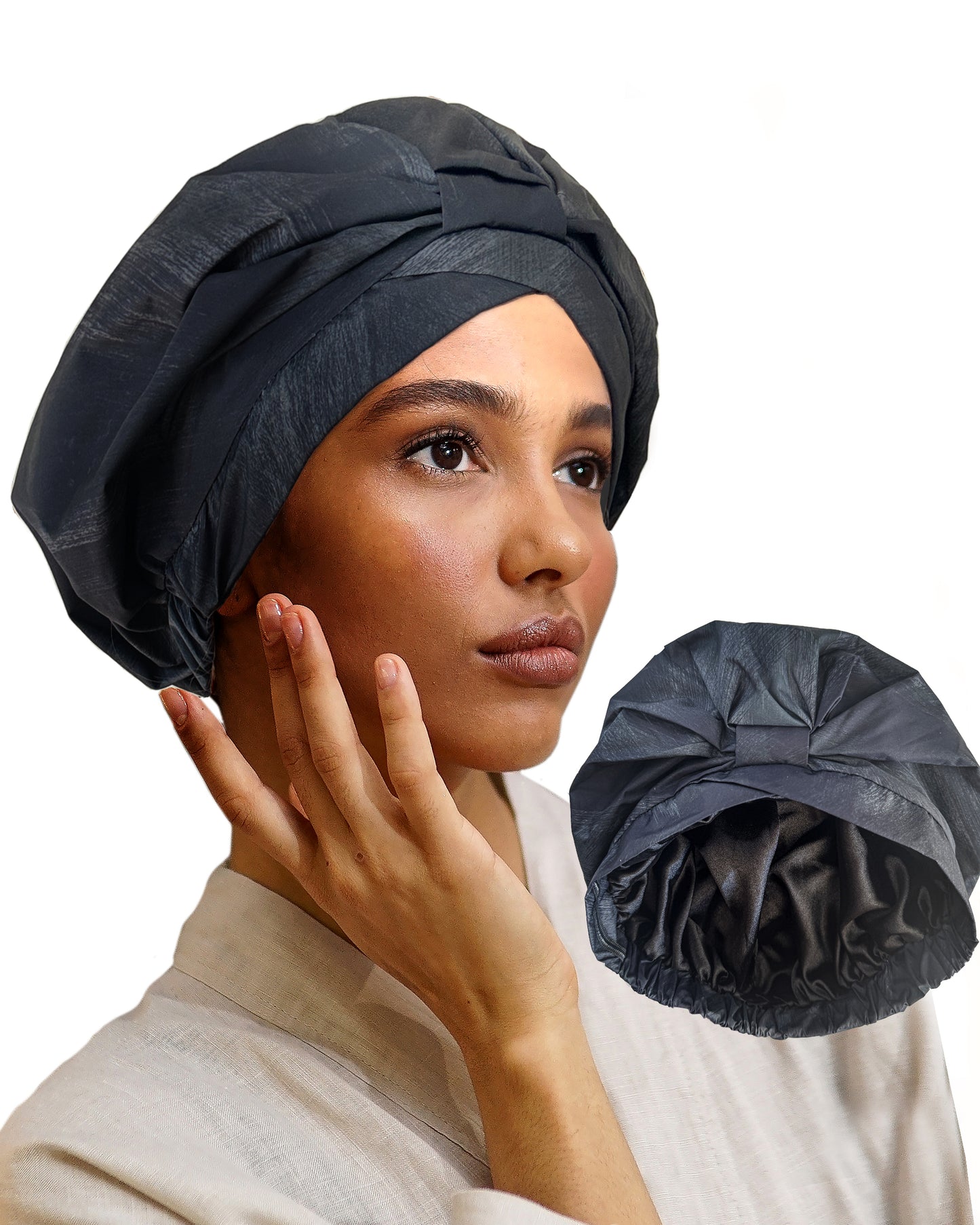 Satin-Lined Shower Cap- Coal