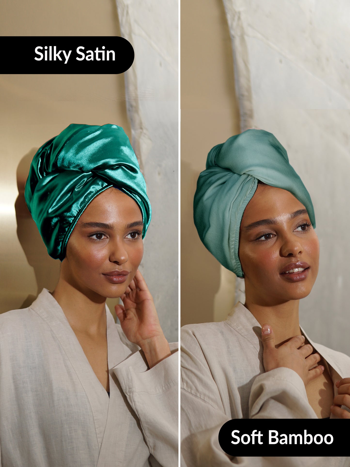 Reversible Satin & Bamboo Hair Wrap - Azure